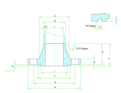 ASME B16.5 Weld Neck RTJ Flange Dimensions and weights