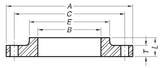 steel hub flanges class D AWWA C207 Dimensions and weights