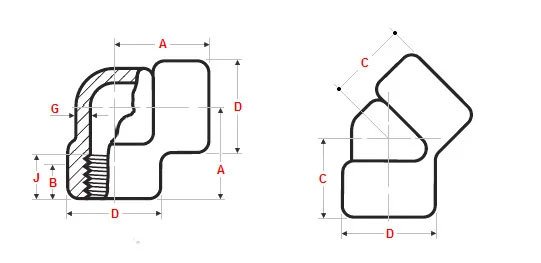 ASME B16.11 Threaded 45°-90° Elbows Dimensions and weights