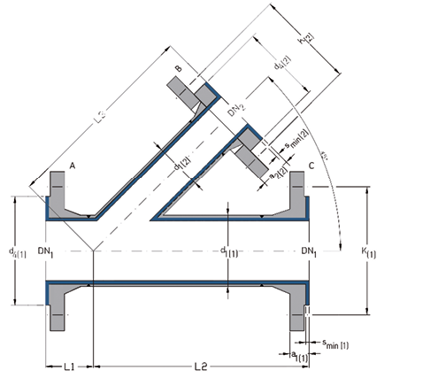 ASME B16.9 Flanged Lateral Tee Dimensions and weights